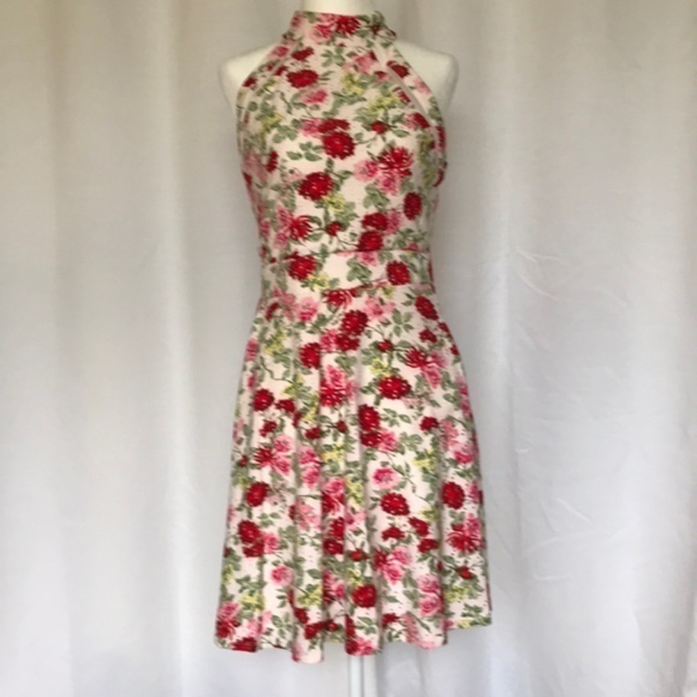 New As U Wish junior floral print eyelet halter, fit & flare dress Sz 5/6,9/10